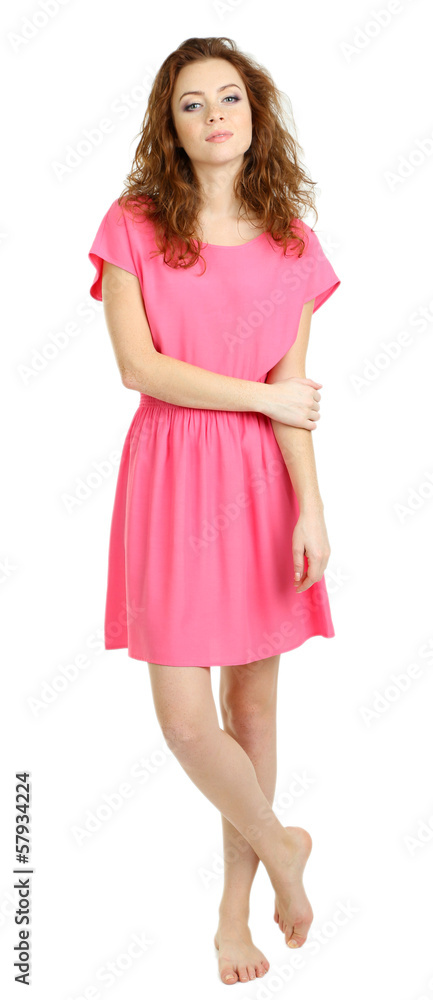Beautiful young girl in dress isolated on white Beautiful young girl in dress isolated on white