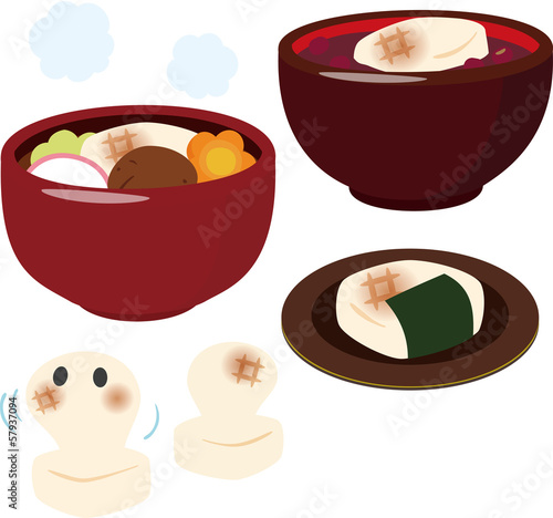 餅が入ったお雑煮とぜんざい