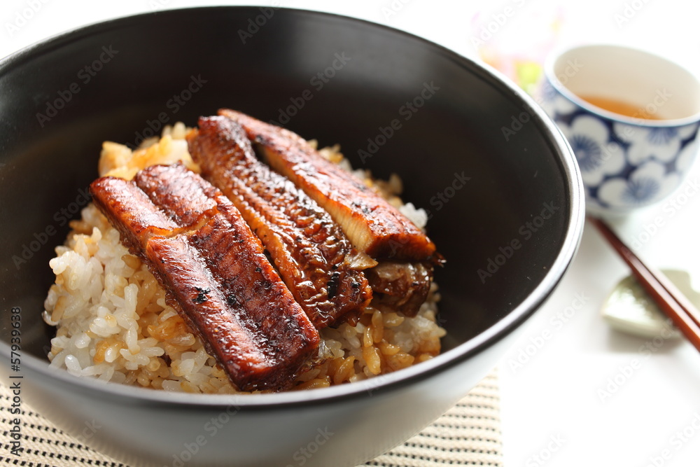 Japanese food, grilled eel Unagi on rice Japanese food, grilled eel Unagi on rice