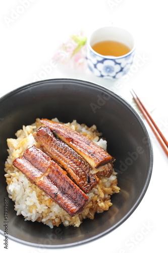 Japanese food, grilled eel Unagi on rice