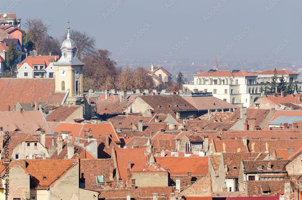 View From Above Of Medieval Tiled Roofs