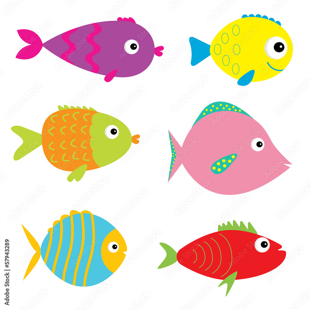 Fototapeta premium Set of cute cartoon fishes. Isolated.