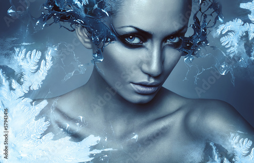 cold winter woman with splash on eyes