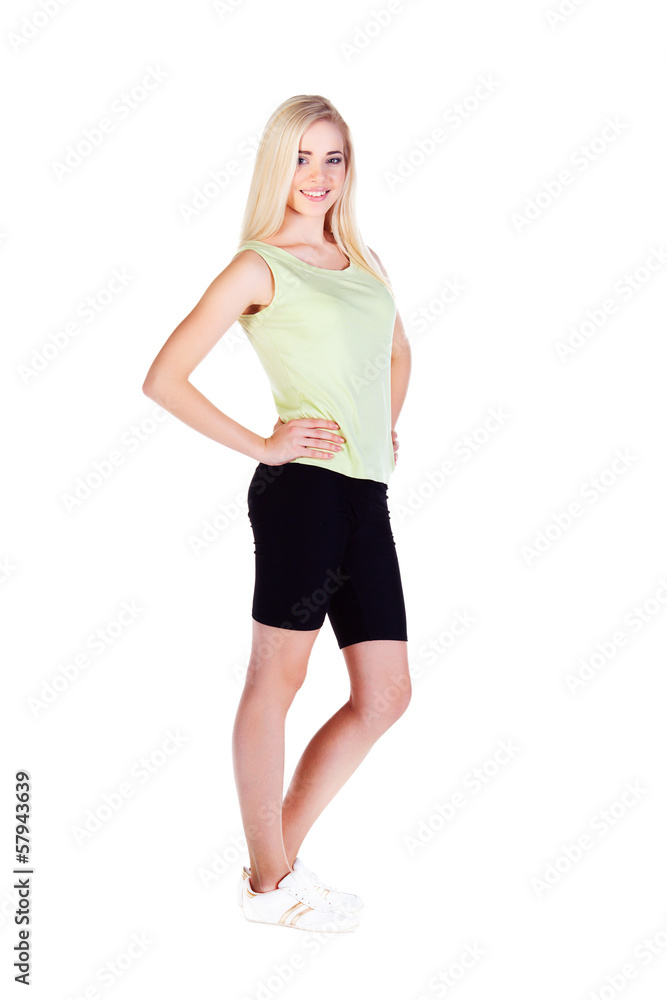 young sporting girl executing exercises young sporting girl executing exercises