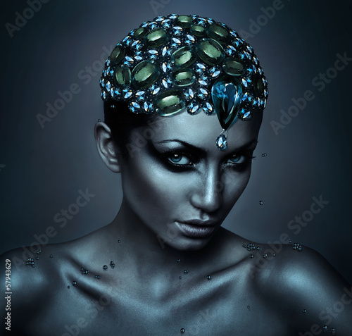woman with gemstone head