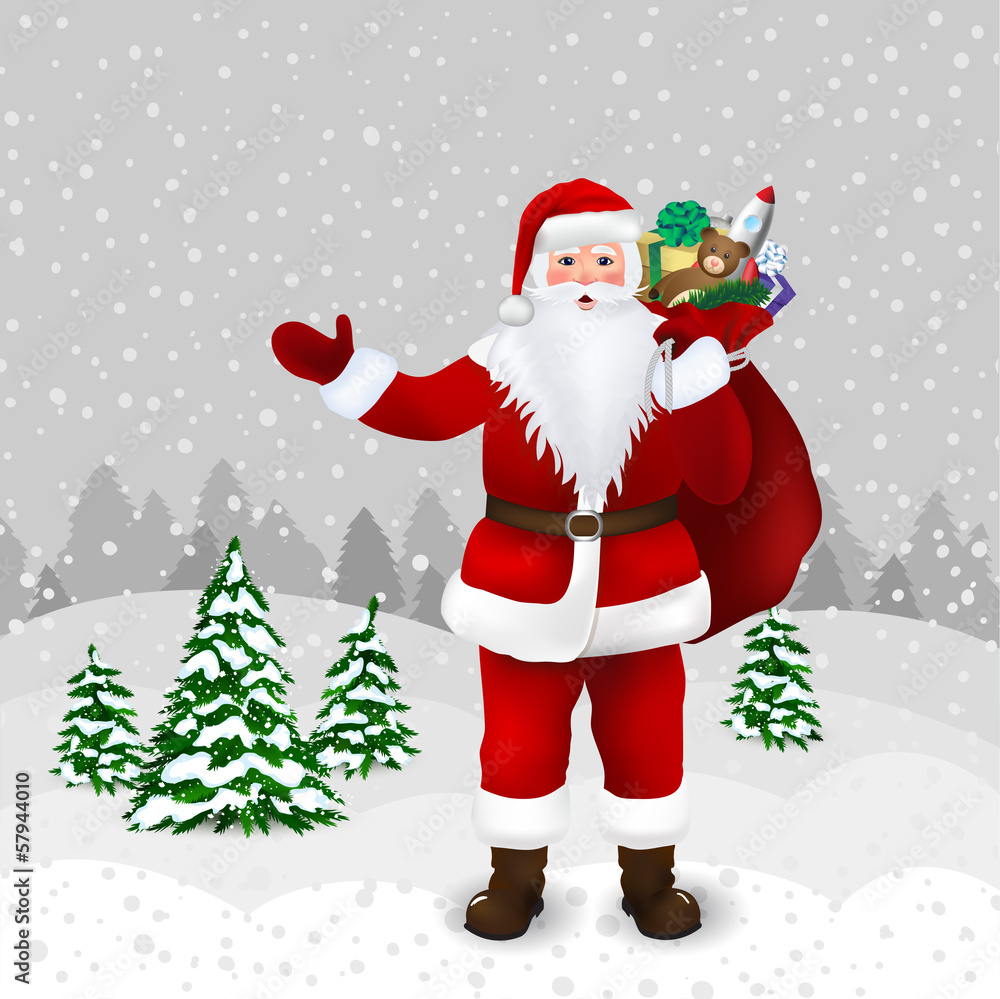 Santa Claus in winter forest in vector Santa Claus in winter forest in vector