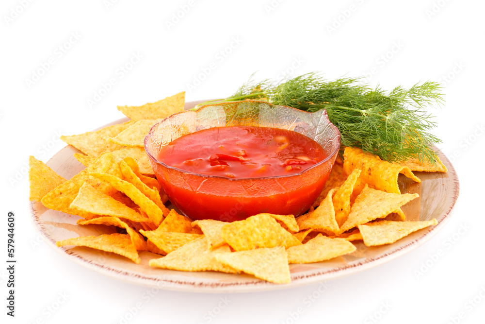 Nachos and red sauce Nachos and red sauce