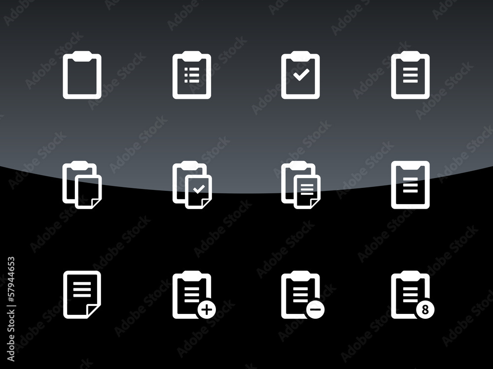 Clipboard icons on black background. Clipboard icons on black background.