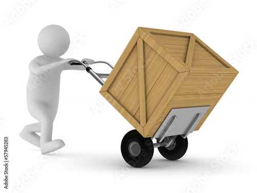 man and wooden box. Isolate...