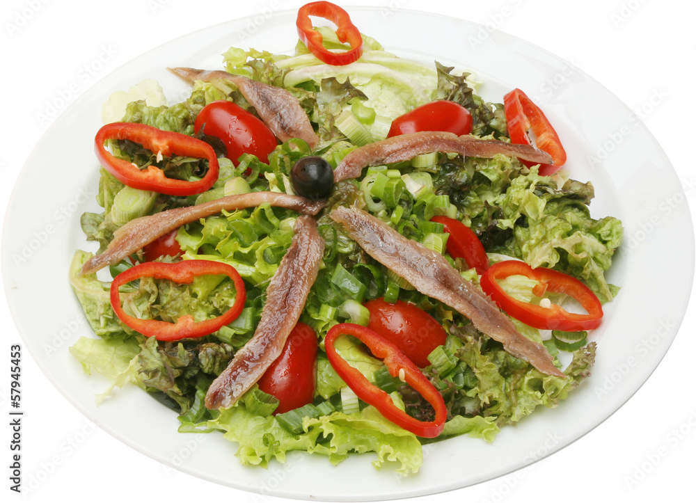 Fresh green salad with fish fillet Fresh green salad with fish fillet