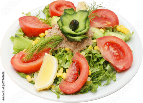 Fresh green salad with tomato and tuna