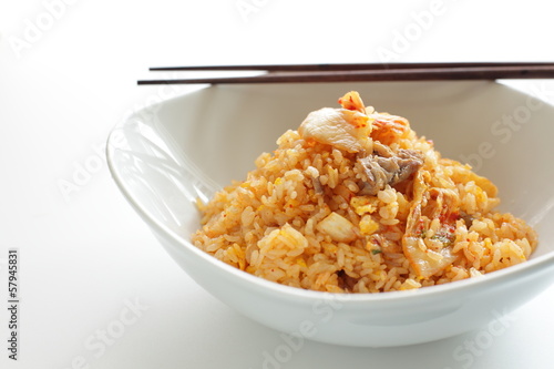 Korean food, kimchi and pork fried rice photo