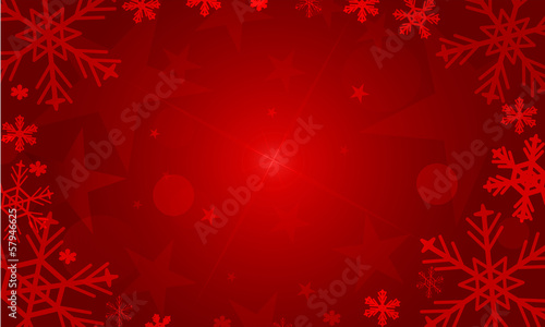 Christmas red background frame with red snowflakes