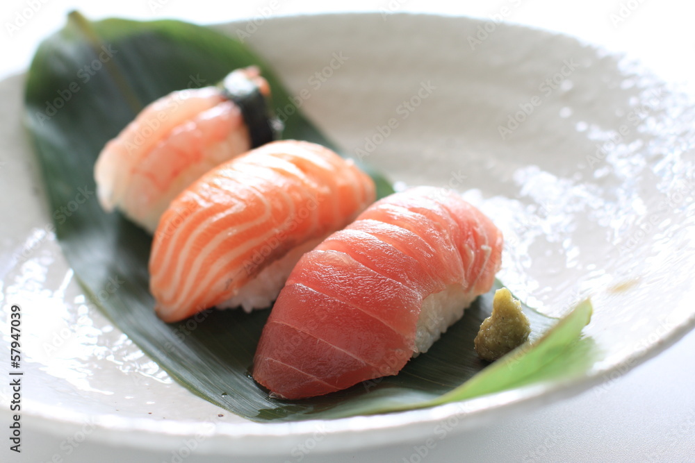 japanese food, assorted sushi with wasabi