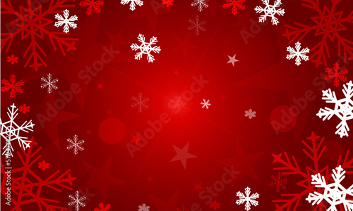 Christmas red background frame with red and white snowflakes