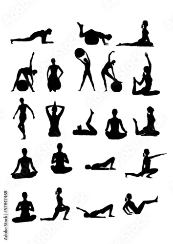Silhouettes of women fintess.Vector.