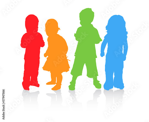 Four children in diffrent color. Vector.