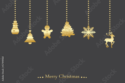 Vector christmas background wiht hanging ornaments in gold