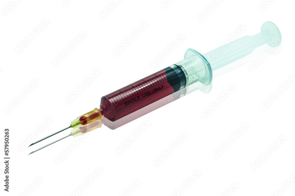 Syringe with blood isolated on white Syringe with blood isolated on white