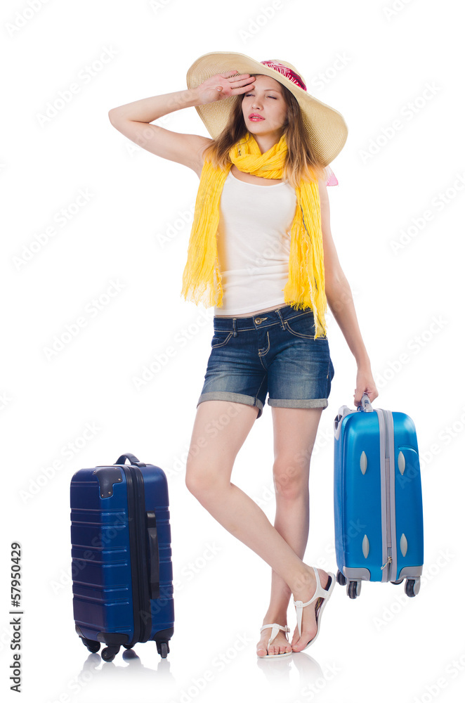 Woman going to summer vacation isolated on white Woman going to summer vacation isolated on white
