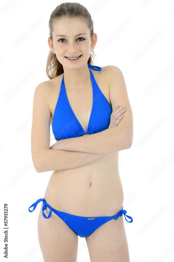 Teenager in blauem Bikini Stock Photo