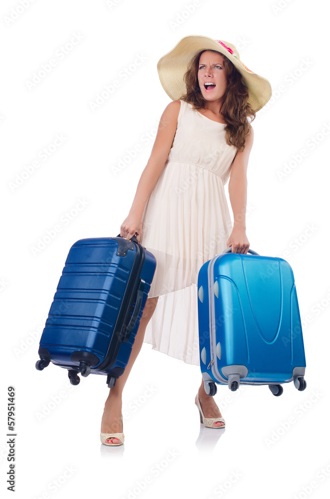 Woman going to summer vacation isolated on white Woman going to summer vacation isolated on white