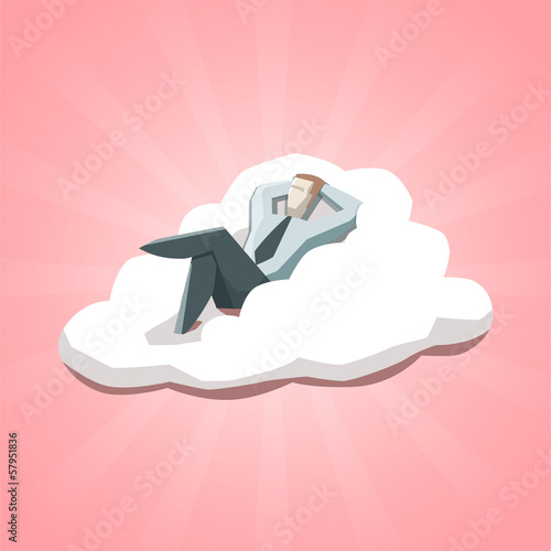 Businessman resting on a cloud