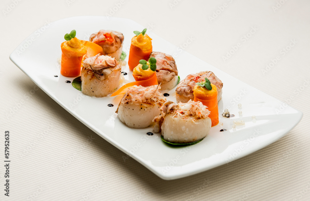 Delightful dish with fish fillet and carrot with pumpkin sauce Delightful dish with fish fillet and carrot with pumpkin sauce