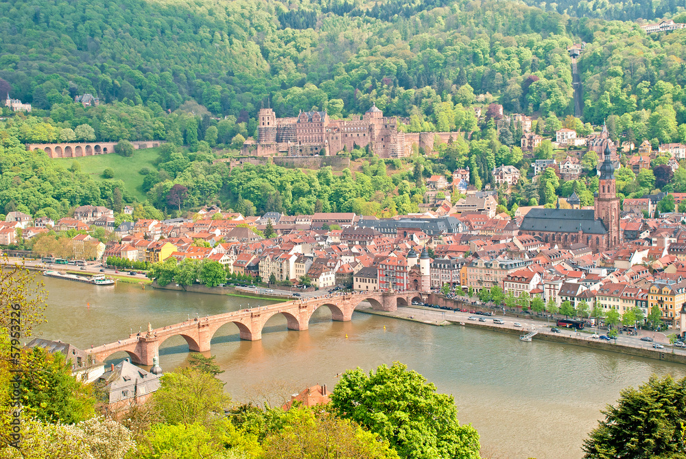 Ansicht von Heidelberg am Neckar mit Schloss und Alter Brücke