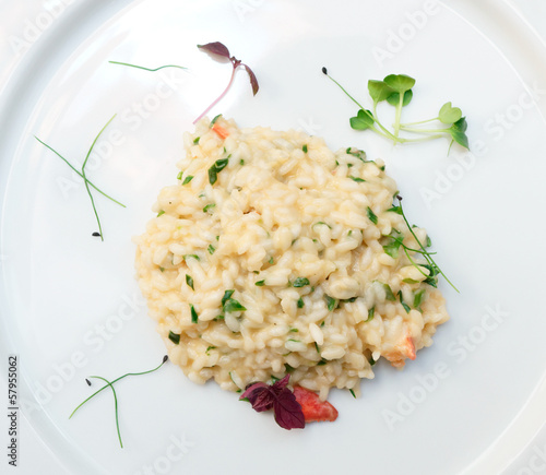 Risotto with lobster on plate