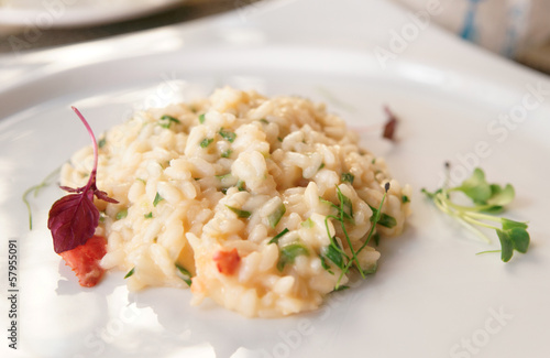 Risotto with lobster on plate