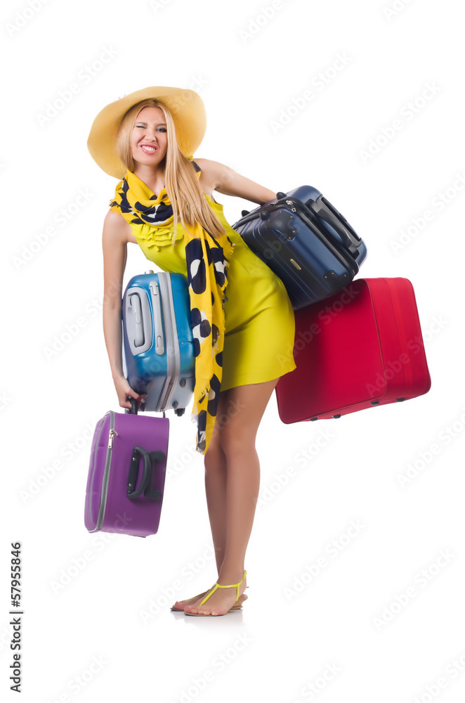 Woman going to summer vacation isolated on white Woman going to summer vacation isolated on white