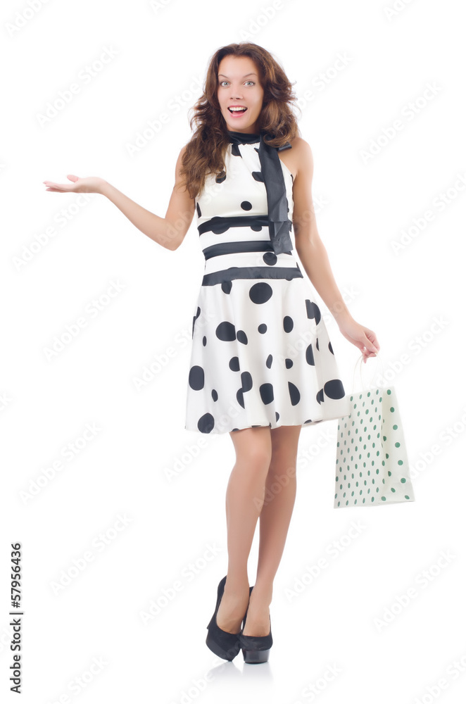 Girl after good shopping on white Girl after good shopping on white