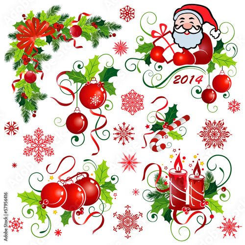 Set of Christmas elements, corners, snowflakes