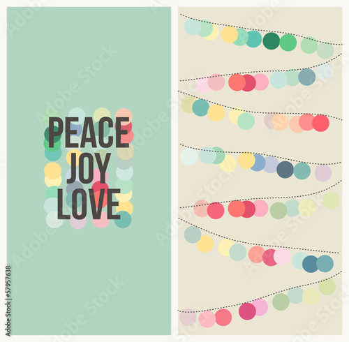Peace love joy. Multicolored Christmas vector design