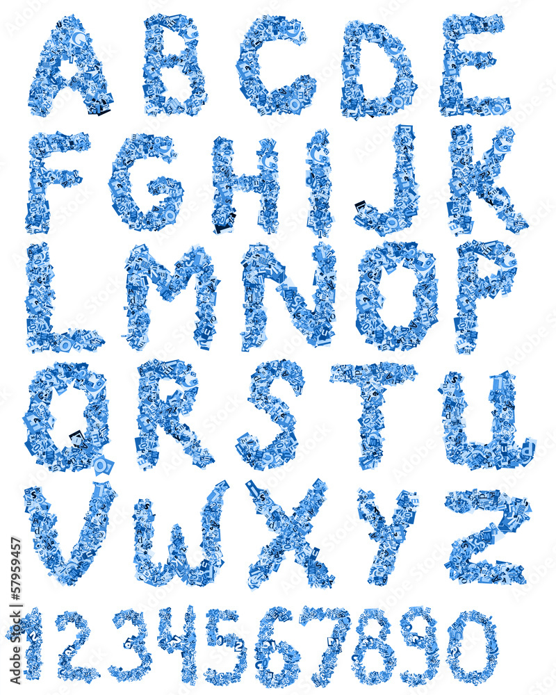 Collage made of newspaper clipping, letters, ABC, Collage made of newspaper clipping, letters, ABC,
