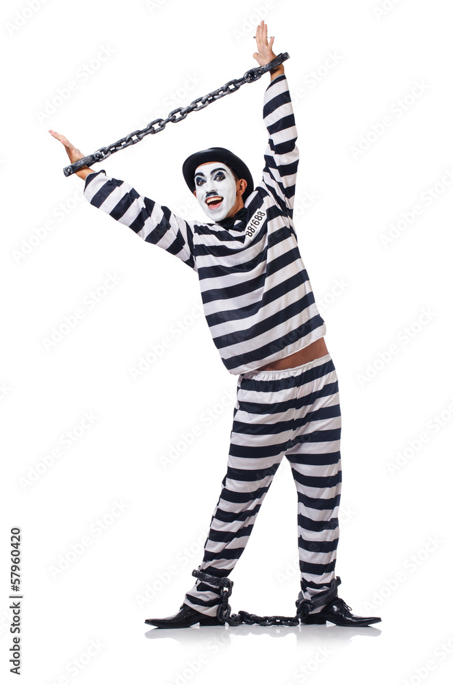 Funny man with facemask mask with shackles on white Funny man with facemask mask with shackles on white