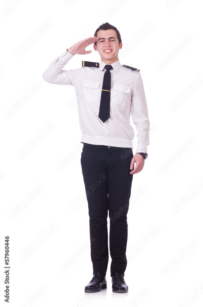 Young pilot isolated on the white Young pilot isolated on the white