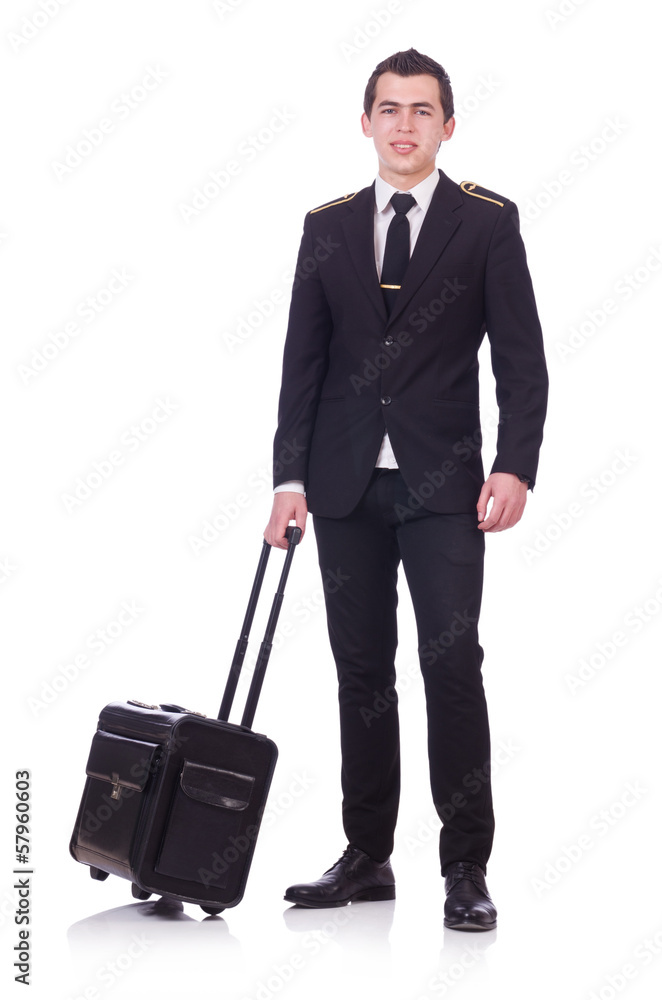 Young pilot isolated on the white