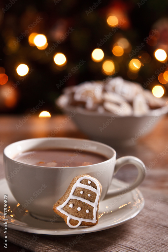 A cup of hot chocolate with gingerbread A cup of hot chocolate with gingerbread