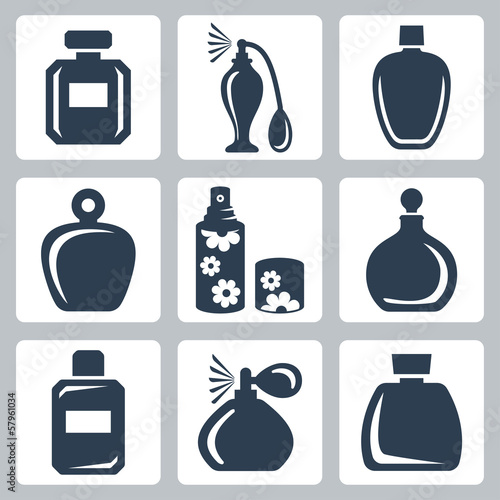 Vector isolated perfume bottles icons set