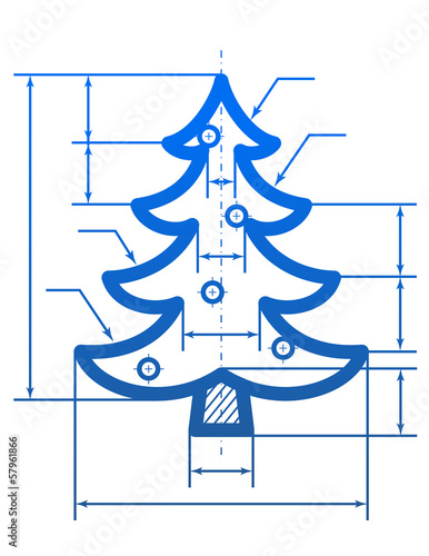 Christmas tree symbol with dimension lines of blueprint