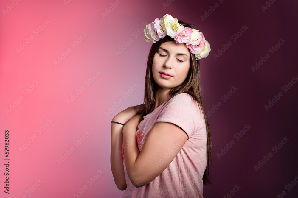Beautiful young woman with eustoma flowers Beautiful young woman with eustoma flowers