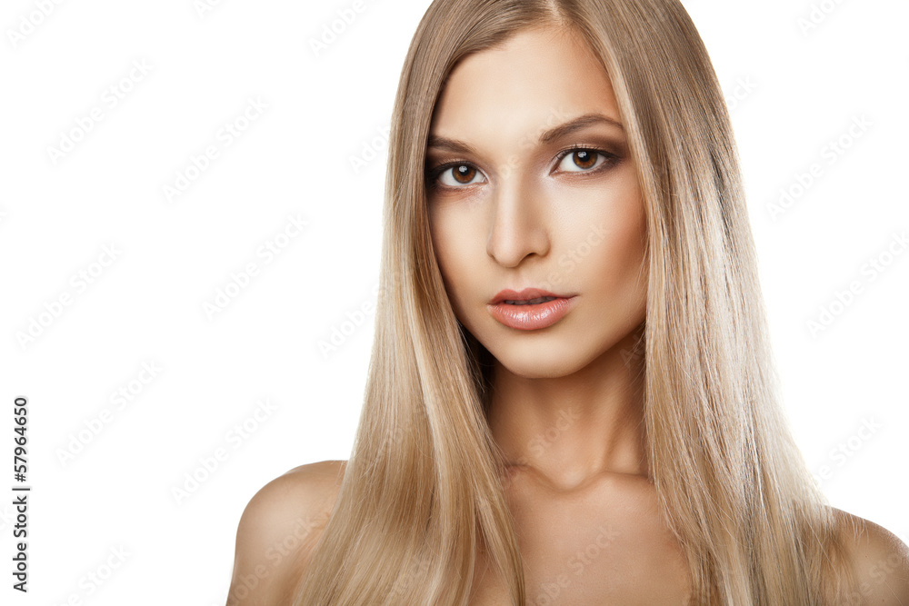 Woman with long straight blond hairs isolated Woman with long straight blond hairs isolated