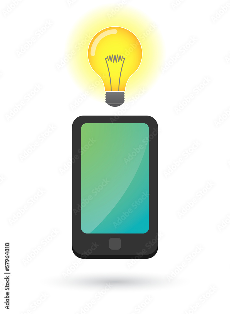 Smartphone with a lightbulb Smartphone with a lightbulb