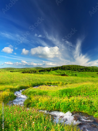 River on the field. Beautiful summer landscape