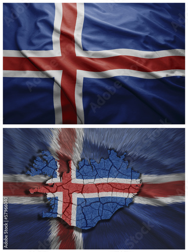 Iceland flag and map collage photo