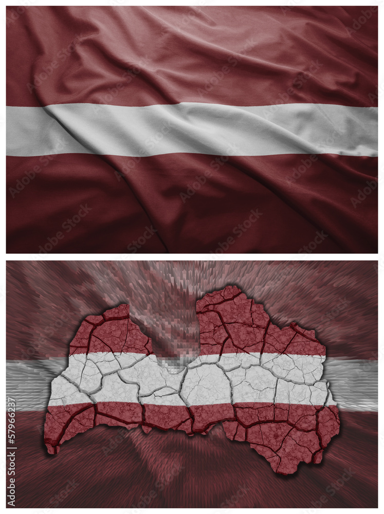 Latvia flag and map collage