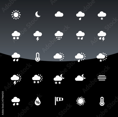 Weather icons on black background.