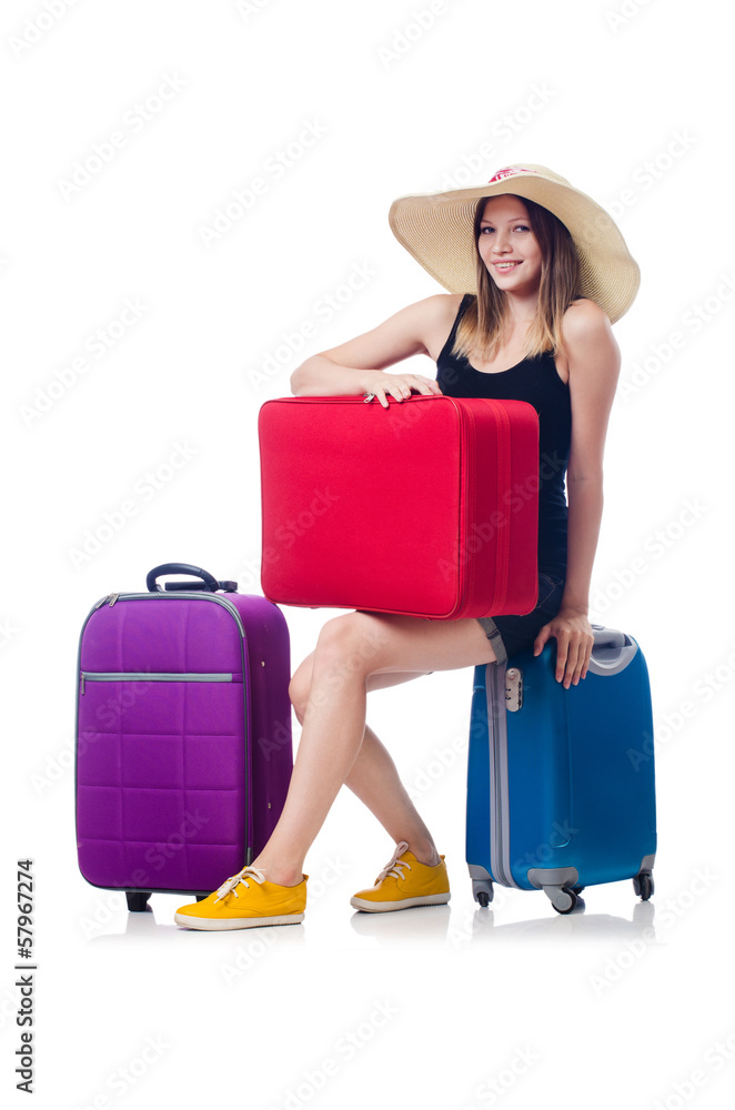 Young girl travelling isolated on the white Young girl travelling isolated on the white